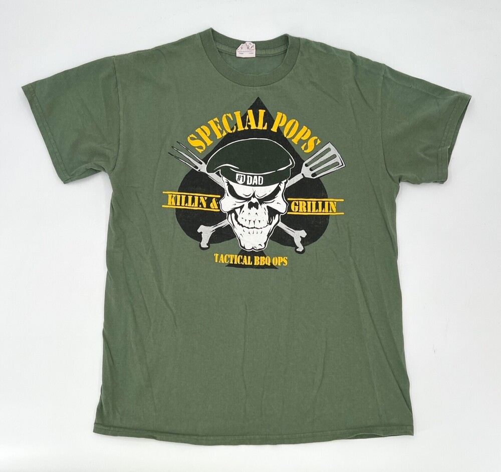 Special Pops Shirt Mens Medium Green Killin & Grillin Tactical BBQ OPS Cooking